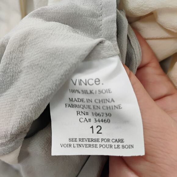 VINCE Colorblock Silk Top Blouse Tunic Sz 12 100% silk long sleeve - Picture 11 of 13